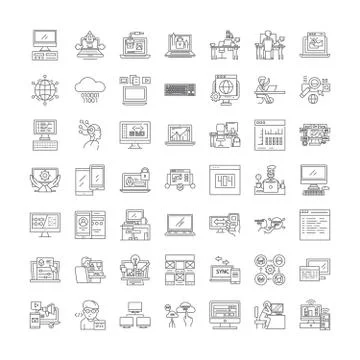 Web programming linear icons, signs, symbols vector line illustration set Stock Illustration