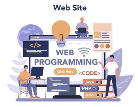 Web programming online service or platform. Coding, testing 스톡 일러스트