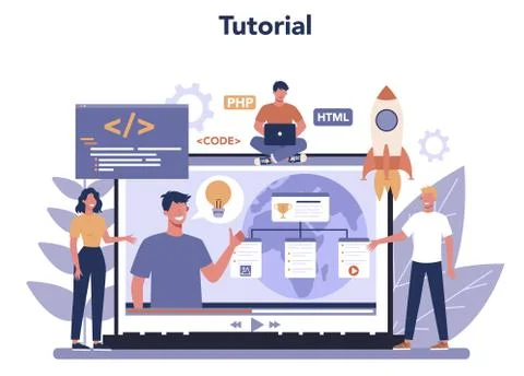 Web programming online service or platform. Coding, testing 스톡 일러스트