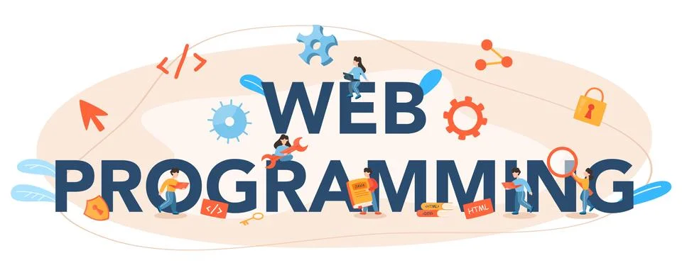 Web programming typographic header. Coding, testing and writing program 스톡 일러스트