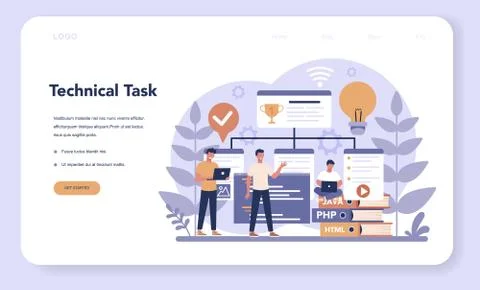 Web programming web banner or landing page. Coding, testing 스톡 일러스트