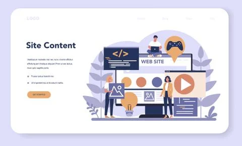 Web programming web banner or landing page. Coding, testing Stock Illustration