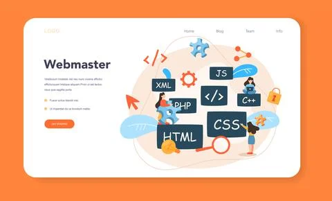 Web programming web banner or landing page. Coding, testing 스톡 일러스트