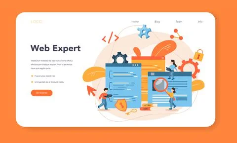 Web programming web banner or landing page. Coding, testing Stock Illustration