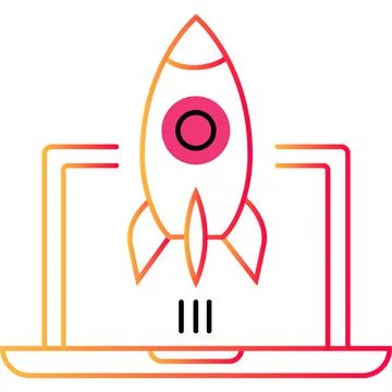 Web project startup icon rocket on laptop vector Stock Illustration