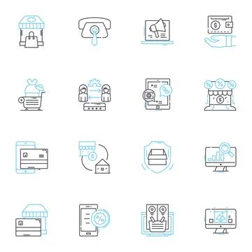 Web promotion linear icons set. SEO, Marketing, Advertising, Branding, Traffic Ilustración de archivo