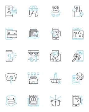 Web promotion linear icons set. SEO, Marketing, Advertising, Branding, Traffic Ilustración de archivo
