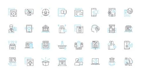 Web promotion linear icons set. SEO, Marketing, Advertising, Branding, Traffic Ilustración de archivo