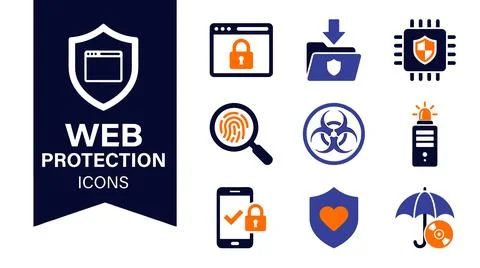 Web Protection Icons Set for Digital Security and Online Safety. Illustration