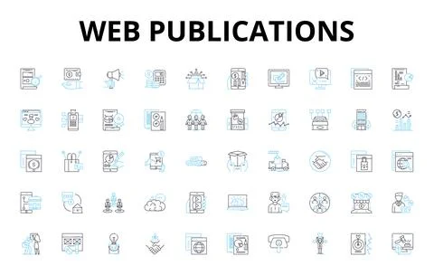 Web publications linear icons set. Blog, Article, Press release, Newsletter, E Stock Illustration