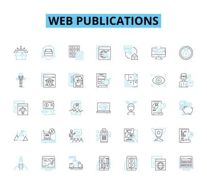 Web publications linear icons set. Blog, Article, Press release, Newsletter, E Stock Illustration