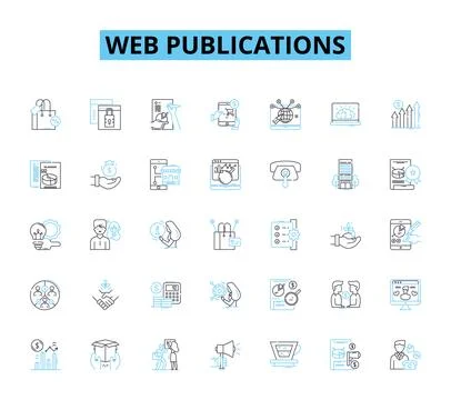 Web publications linear icons set. Blog, Article, Press release, Newsletter, E Stock Illustration
