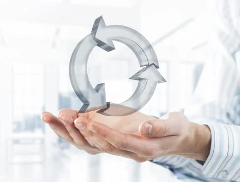 Web refresh icon in male hands as symbol for internet use. Mixed Stock Photos