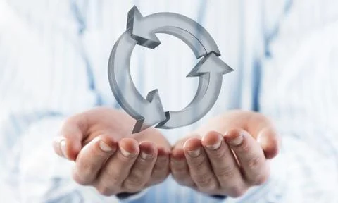 Web refresh icon in male hands as symbol for internet use. Mixed Stock Photos