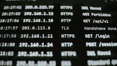 Web request log combines HTTP HTTPS and TLS events Stock Footage 347051979