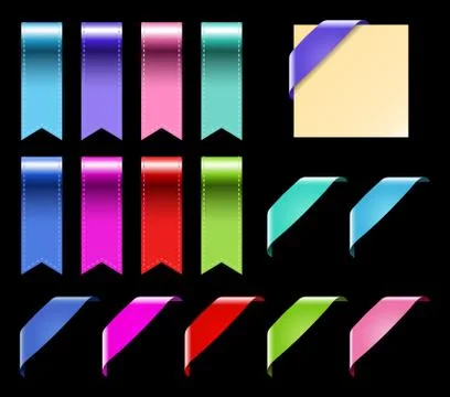 Web Ribbons Set With Gradient, isolated on black Vector Illustration Illustrazione stock