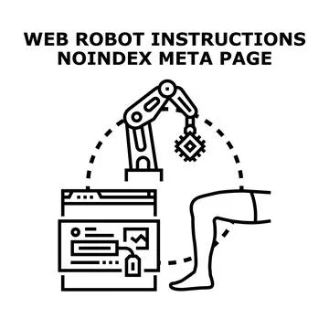 Web robot processing noindex meta page instructions Stock Illustration