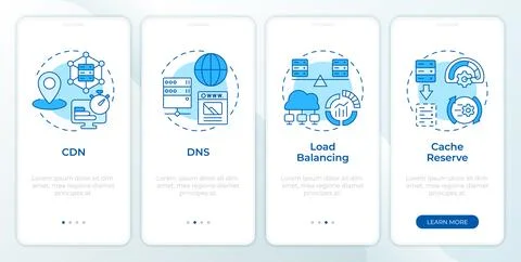 Web scalability techniques blue onboarding mobile app screen Stock Illustration