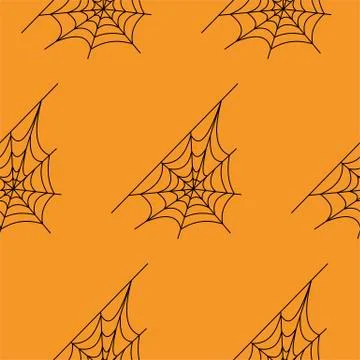 Web seamless vector pattern on white black orange background. Halloween texture. Stock Illustration