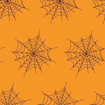 Web seamless vector pattern on white black orange background. Halloween texture. Stock Illustration
