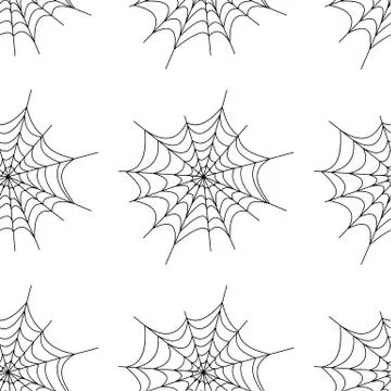 Web seamless vector pattern on white black orange background. Halloween texture. Stock Illustration