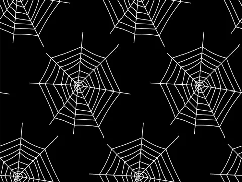 Web seamless vector pattern on white black orange background. Halloween texture. Stock Illustration