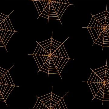 Web seamless vector pattern on white black orange background. Halloween texture. Stock Illustration