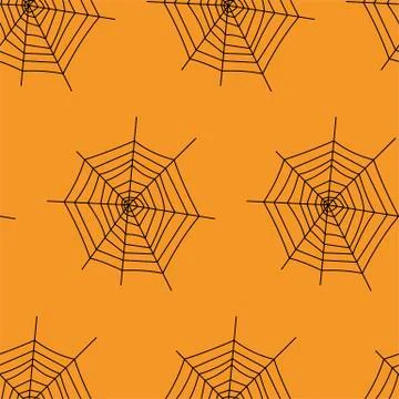 Web seamless vector pattern on white black orange background. Halloween texture. Stock Illustration