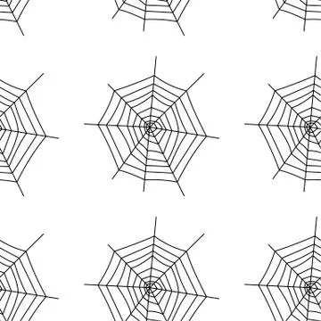 Web seamless vector pattern on white black orange background. Halloween texture. Stock Illustration