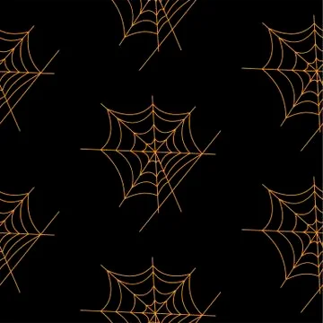 Web seamless vector pattern on white black orange background. Halloween texture. Stock Illustration