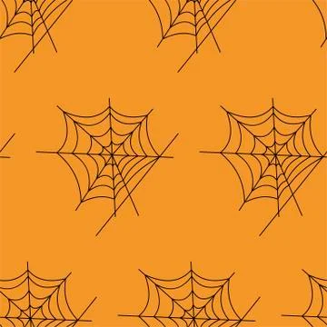 Web seamless vector pattern on white black orange background. Halloween texture. Stock Illustration