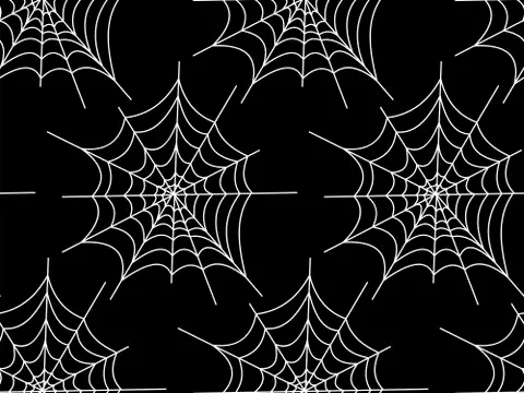 Web seamless vector pattern on white black orange background. Halloween texture. Stock Illustration