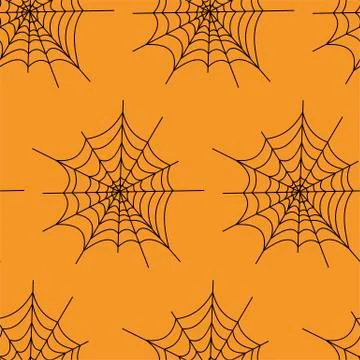 Web seamless vector pattern on white black orange background. Halloween texture. Stock Illustration