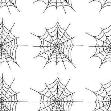 Web seamless vector pattern on white black orange background. Halloween texture. Stock Illustration