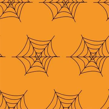 Web seamless vector pattern on white black orange background. Halloween texture. Stock Illustration