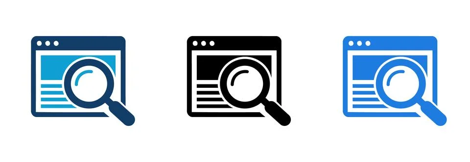 Web search and browser interface solid icon set. Featuring magnifying glass.. Stockillustratie