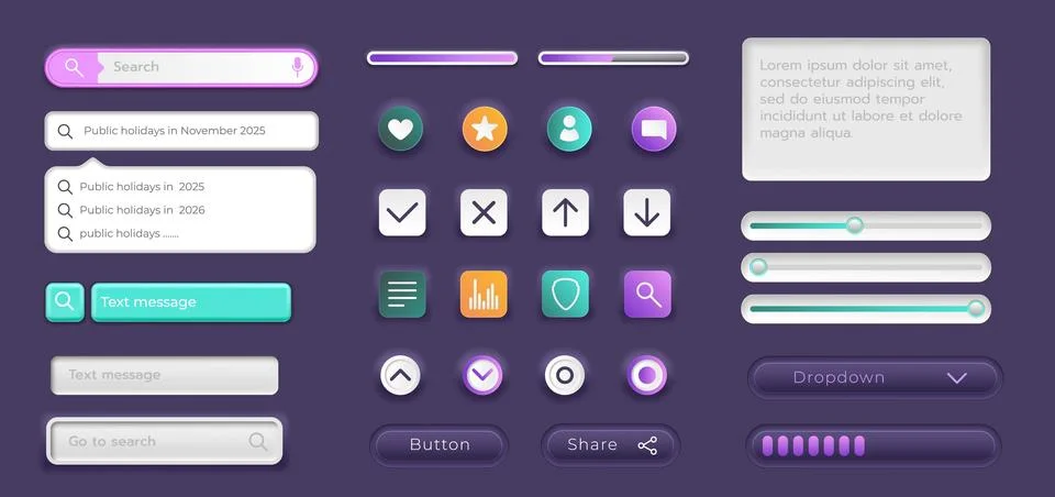 Web search bar. Bright 3D boxes. Button for browser interface design. Internet Stock Illustration