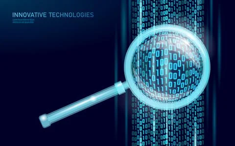 Web search data analysis magnifier. 3D realistic symbol search engine online Stock Illustration