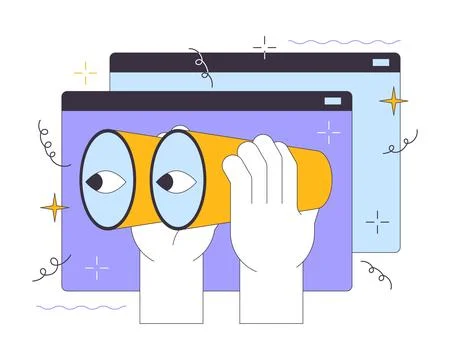 Web searching tool 2D linear illustration concept Ilustración de archivo
