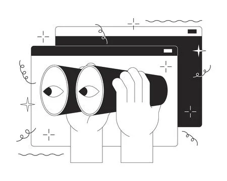 Web searching tool 2D linear illustration concept Ilustración de archivo