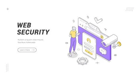 Web security and internet data protection isometric banner template. Vector i 스톡 일러스트