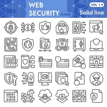 Web security line icon set, data protection symbols collection or sketches Illustrazione stock