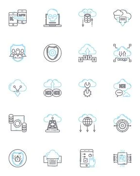 Web security linear icons set. Firewall, Encryption, Malware, Antivirus Illustrazione stock