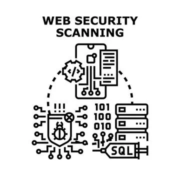 Web security scanning detecting cyber threats and vulnerabilities Illustration