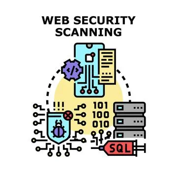Web security scanning detecting cyber threats and vulnerabilities イラスト素材