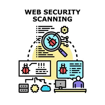 Web security scanning detecting vulnerabilities and threats Illustrazione stock