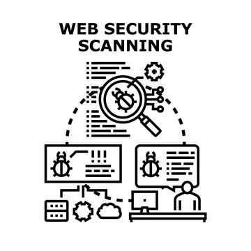 Web security scanning detecting vulnerabilities and threats Illustrazione stock