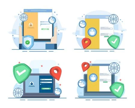 Web security set, user authentication, secure website access. Stock Illustration