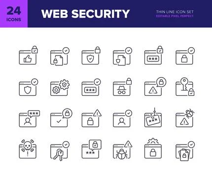 Web security vector line icon set Stock Illustration