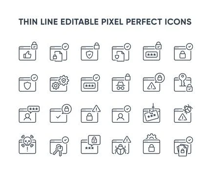 Web security vector thin line icons Stock Illustration